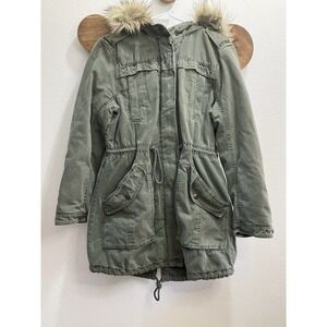 American Eagle Coat Womens Sm‎ Barn Chore Military Hooded Anorak Parka Faux Fur